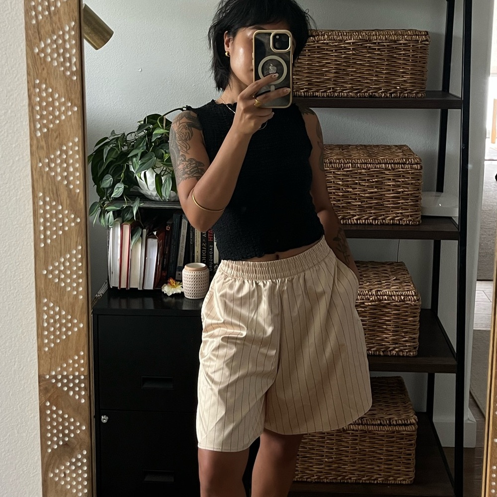 Zara Beige Striped Women's Bermudas